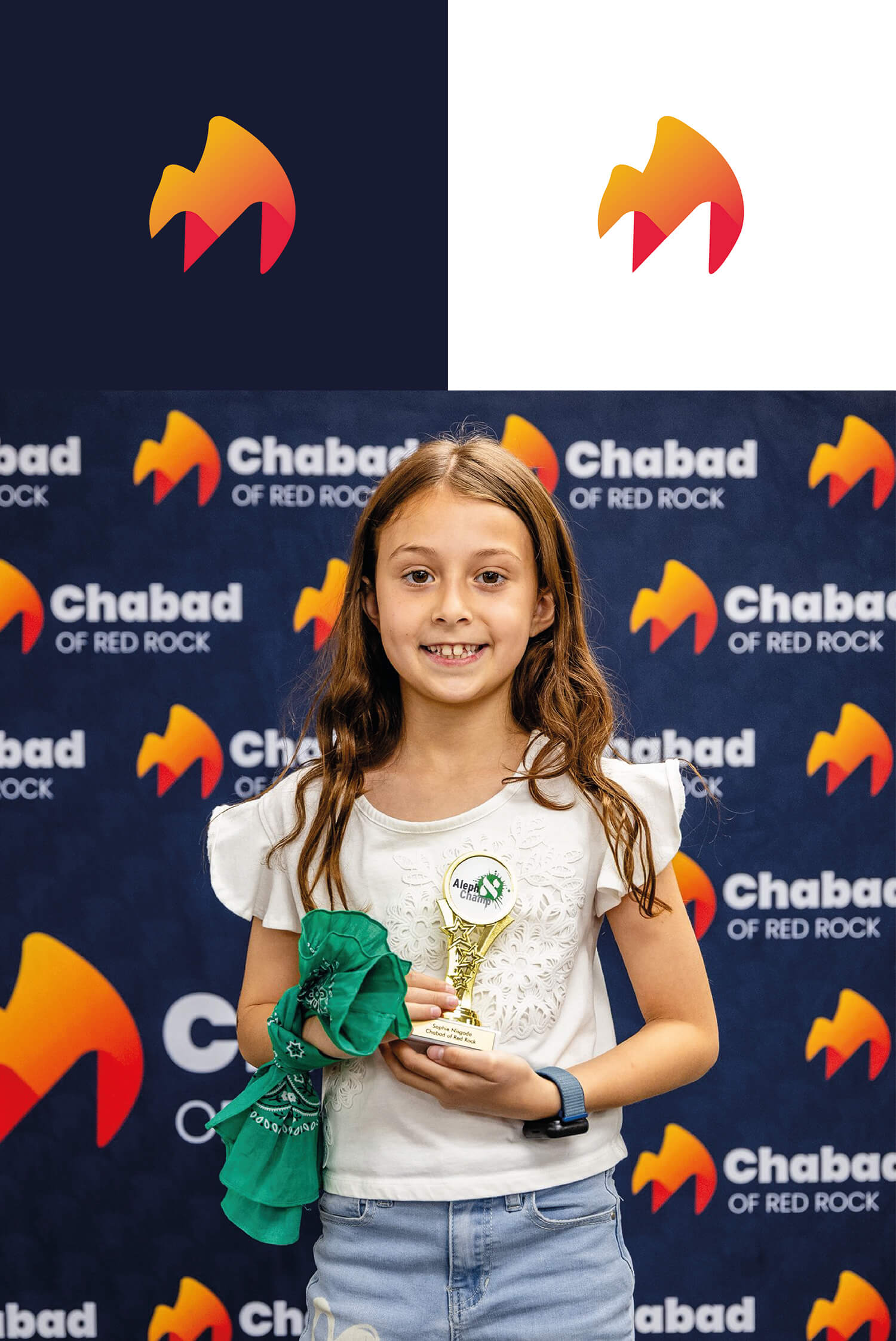 Photo backdrop para eventos de Chabad of Red Rock con el isotipo y el logo